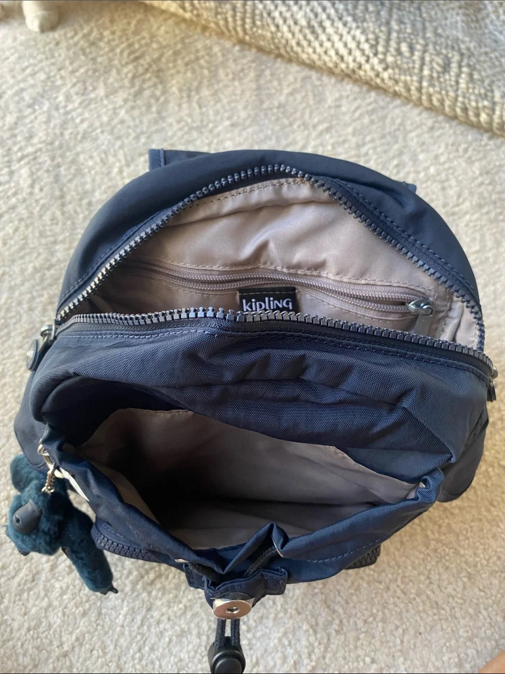 Kipling Navy City Pack Mini Backpack with Monkey Keychain NWT